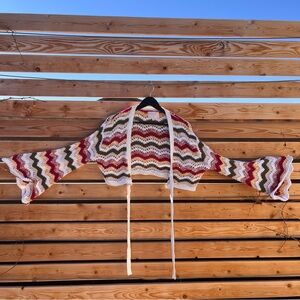 Francesca's Chevron Knit Shrug in Red, Brown, and Cream